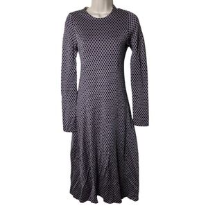 Maison Margiela navy red honeycomb pattern midi long sleeve silk dress sz XS